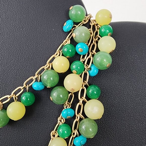 Stella & Dot 'Copa' Necklace Turquoise Green Aventurine Lemon Agate Stones Boho - Picture 7 of 12